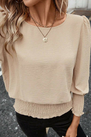 Fashion Smocked Solid Color Casual Tops