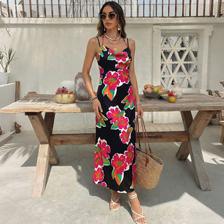 Fashion Floral Print Double Straps Casual Dress
