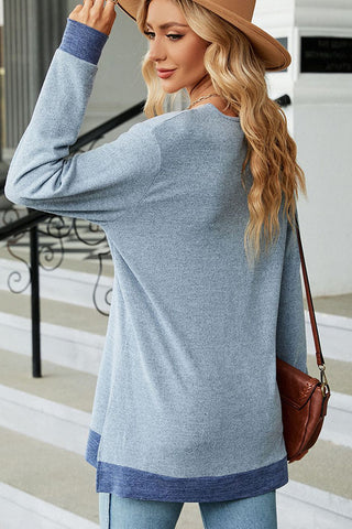 Fashion V Neck Color Block Casual Tops