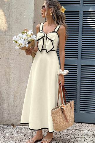Fashion Bow Color Block Casual Dress