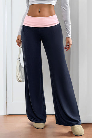 Fashion Low Waist Color Block Loose Fit Pants