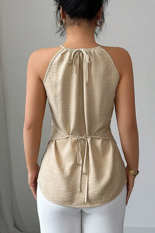 Fashion Criss Cross Solid Color Casual Tops