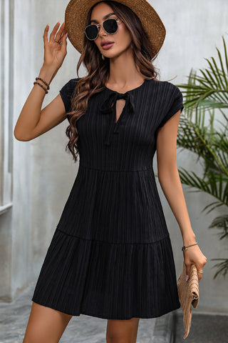 Fashion Knot Solid Black Mini Dress