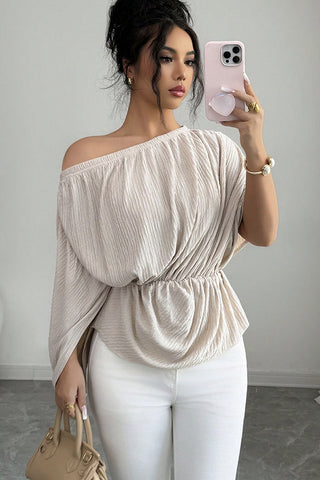 Off The Shoulder Solid Color Drawstring Waist Casual Tops