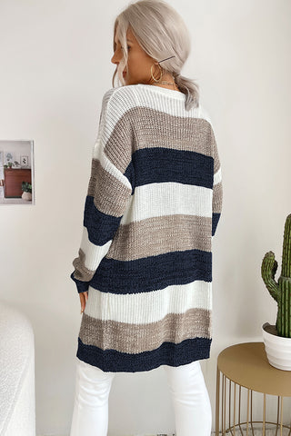 Fashion Color Block Stripe Print Casual Cardigan