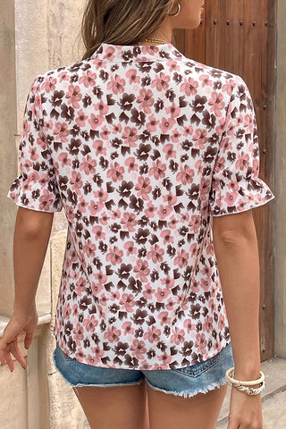 Short Sleeve Knot Collar Casual Tops