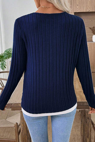 Round Neck Button Mock two-piece Casual Tops