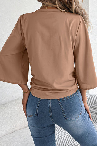 Fashion Button Solid Color Knot Side Casual Tops