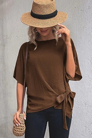 Knot Design Loose Fit Half Sleeve Casual Tops
