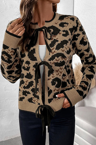 Bow Leopard Print Long Sleeve Fashion Sweater