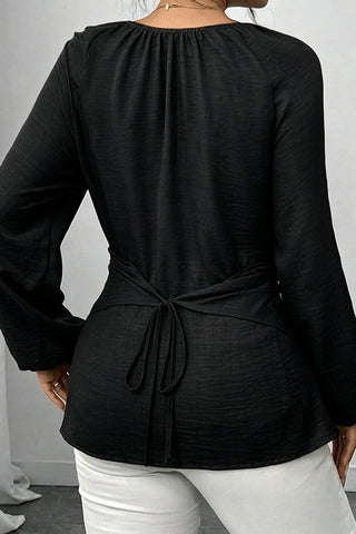 Fashion Twist Front Long Sleeve Casual Tops