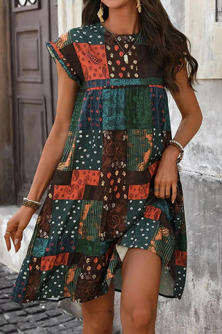 Fashion Patchwork Ruffle Casual Dress