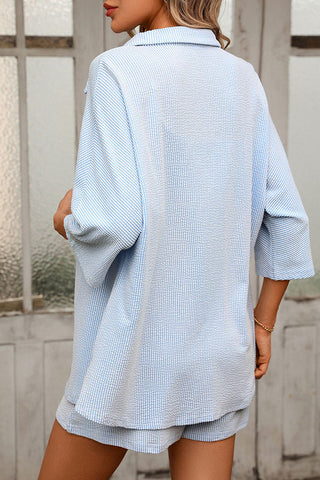 Fashion Lapel Button Casual Two Piece Set
