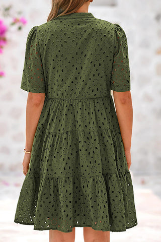Fashion Lapel Solid Color Hollow Mini Dress