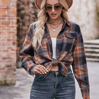 Over Size Plaid Print Long Sleeve Blouse