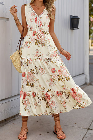 High Waist Floral Print Maxi Dress
