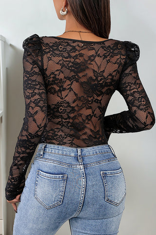 Lace Patchwork Sexy Long Sleeve One Piece