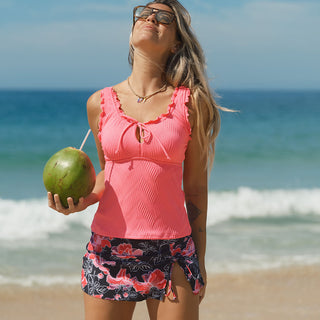 Fashion Ribbed Tummy Control  With Skirt Tankini Set