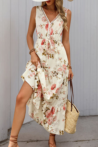 High Waist Floral Print Maxi Dress
