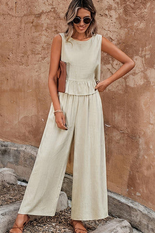 Solid Color Sleeveless Casual Two Piece Set