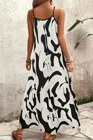 Fashion Printed V Neck Maxi Slip Dress