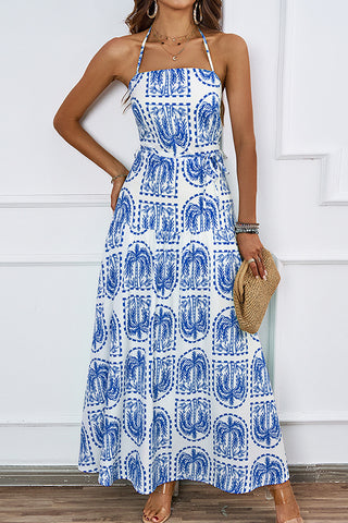 Resort Style Printed Halter Neck Maxi Dress