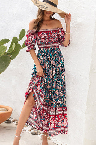 Bohemian Print Off The Shoulder Maxi Dress