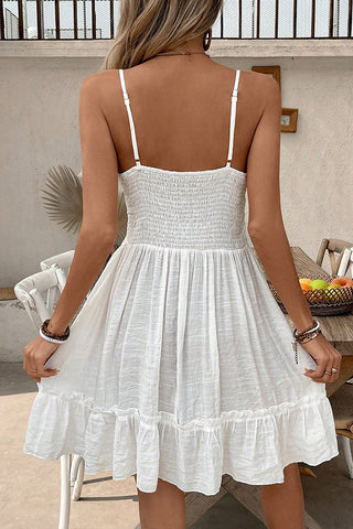 V Neck Lace Patchwork Tie Front Beachwear Dress