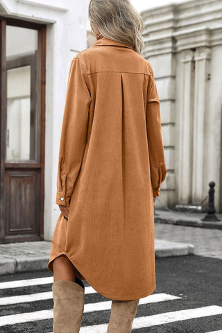 Solid Color Lapel Button Shirt Dress