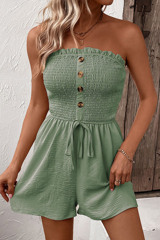Smocked Chest Bandeau Solid Color Rompers