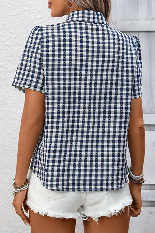 Plaid Print Lapel Button Casual Shirt