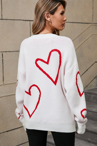 Fashion Large Heart Color Block Sweater