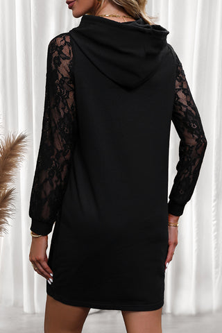 Lace Patchwork Long Sleeve Hoodie Dress