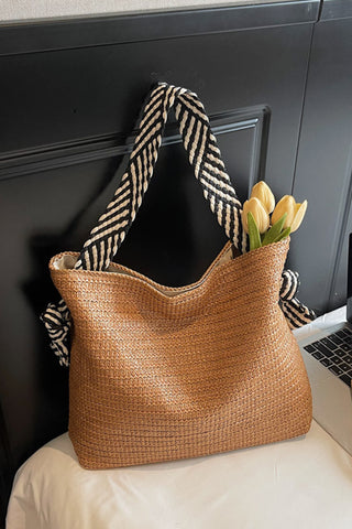 Fashion Resort Style Color Block Weave Bag