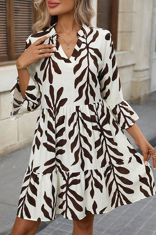 V Neck Printed Bell Sleeves Casual Dress