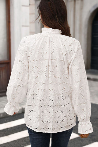 Solid Color Lace Patchwork V Neck Top