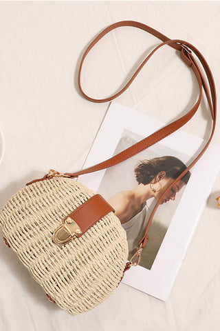 Fashion Half-Moon Color Block Weave Bag
