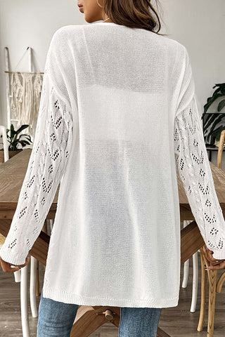 Solid Hollow Knitted Open Front Cardigan