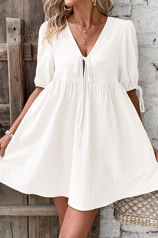 Solid Color Tie Front Casual Mini Dress