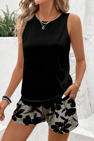 Fashion Printed Round Neck Casual Two Piece Set