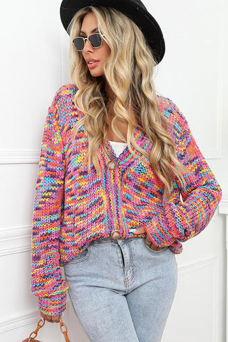 Rainbow Color Block Button Knit Cardigan