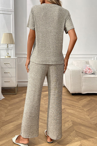 Solid Short Sleeve Long Pants Loungewear Set