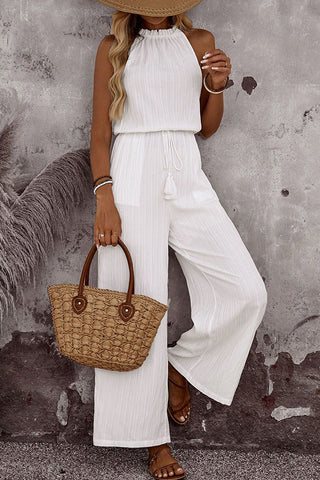 Fashion Solid Color Halter Neck Casual Jumpsuit