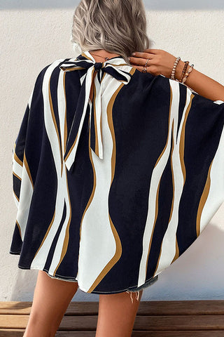 Color Block Irregular Batwing Sleeves Halter Neck Top
