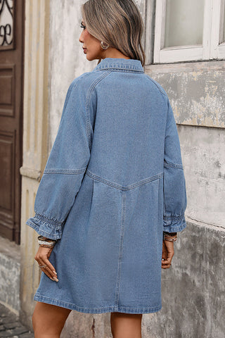 Solid Color Lapel Button Loose Denim Dress