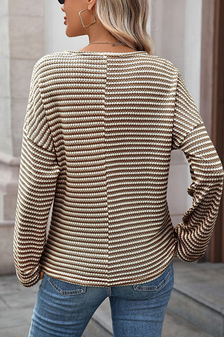 Fashion Striped Waffle Knit Casual T-shirt