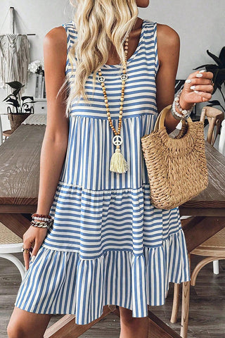 Stripe Print Round Neck Casual Dress