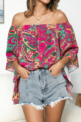Off The Shoulder Bohemian Print Casual Top