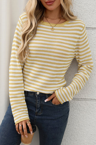 Stripe Print Long Sleeve Casual Top