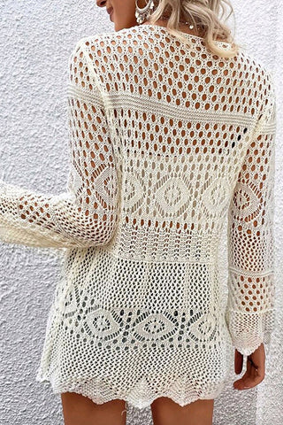 Solid Color Crochet Hollow Long Sleeve Cardigan